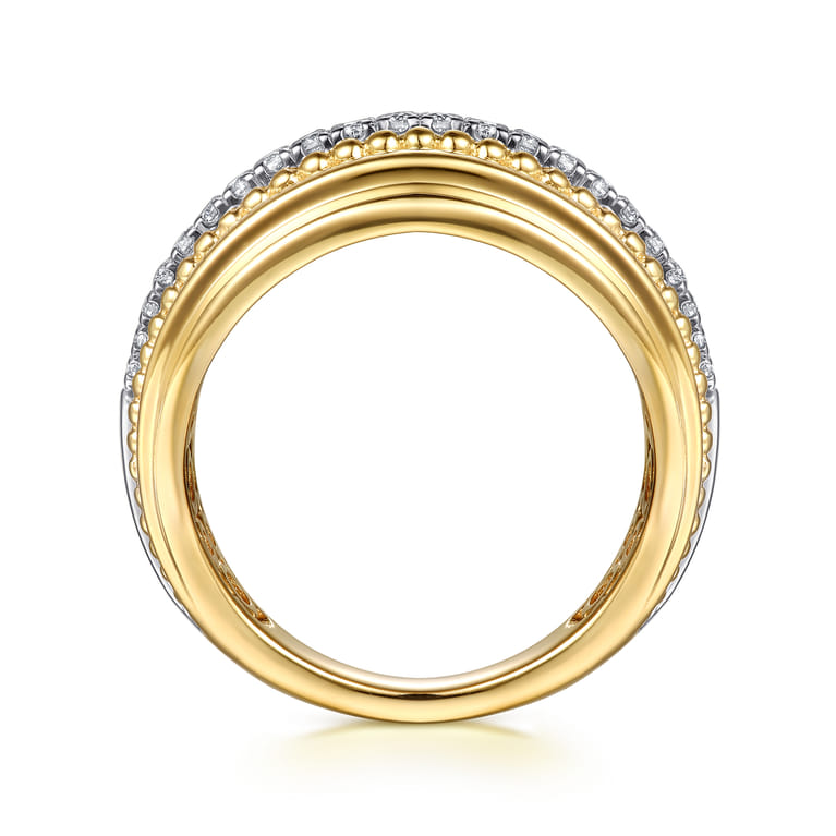 14K White  Yellow Gold Bujukan Diamond Wide Band Ring - 0.2 ct - Shot 2