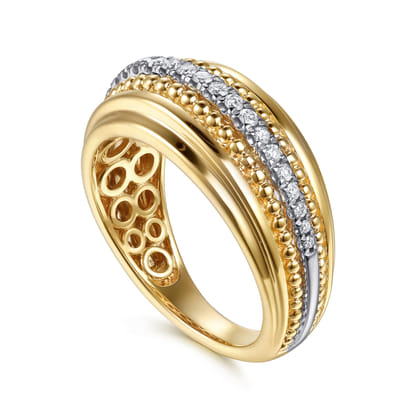 14K White  Yellow Gold Bujukan Diamond Wide Band Ring