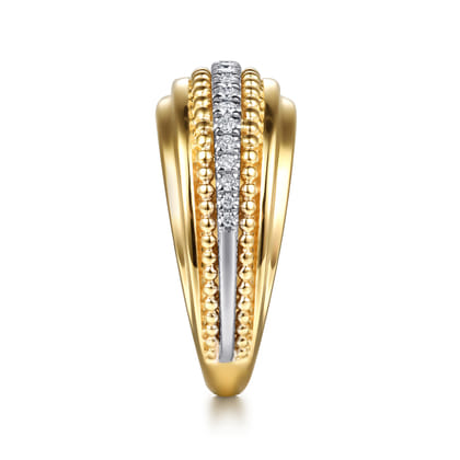 14K White  Yellow Gold Bujukan Diamond Wide Band Ring