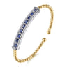 14K White  Yellow Gold Bujukan Diamond and Baguette Blue Sapphire Bar Split Bangle Bracelet - 0.4 ct
