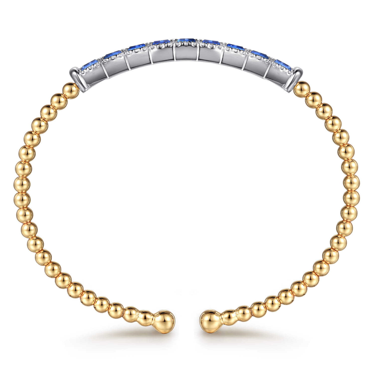 14K White  Yellow Gold Bujukan Diamond and Baguette Blue Sapphire Bar Split Bangle Bracelet - 0.4 ct - Shot 3