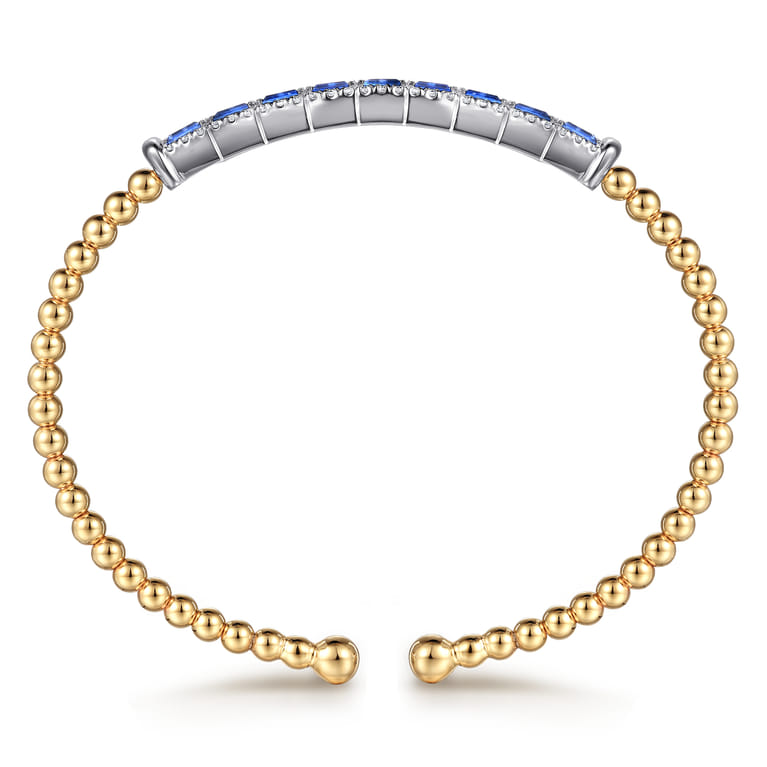 14K White  Yellow Gold Bujukan Diamond and Baguette Blue Sapphire Bar Split Bangle Bracelet - 0.4 ct - Shot 3