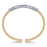14K White  Yellow Gold Bujukan Diamond and Baguette Blue Sapphire Bar Split Bangle Bracelet - 0.4 ct