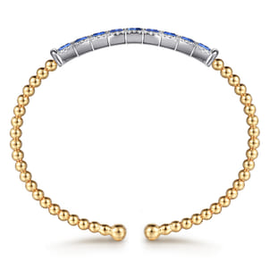 14K White  Yellow Gold Bujukan Diamond and Baguette Blue Sapphire Bar Split Bangle Bracelet