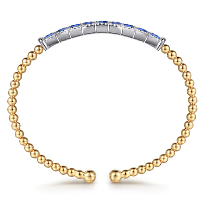 14K White  Yellow Gold Bujukan Diamond and Baguette Blue Sapphire Bar Split Bangle Bracelet