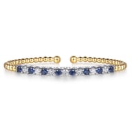 14K White  Yellow Gold Bujukan Diamond and Blue Sapphire Split Bangle Bracelet