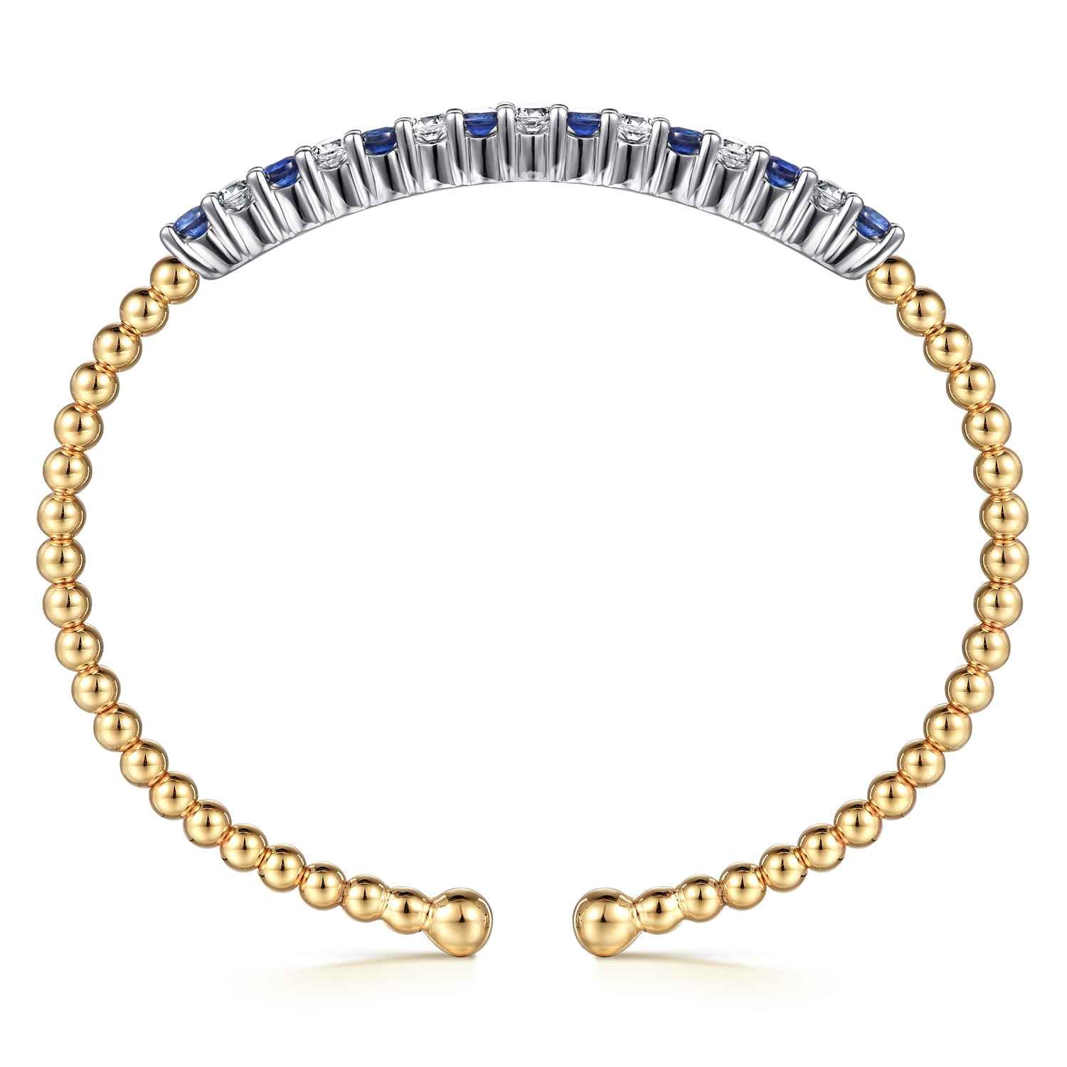 14K White  Yellow Gold Bujukan Diamond and Blue Sapphire Split Bangle Bracelet - 0.7 ct - Shot 3