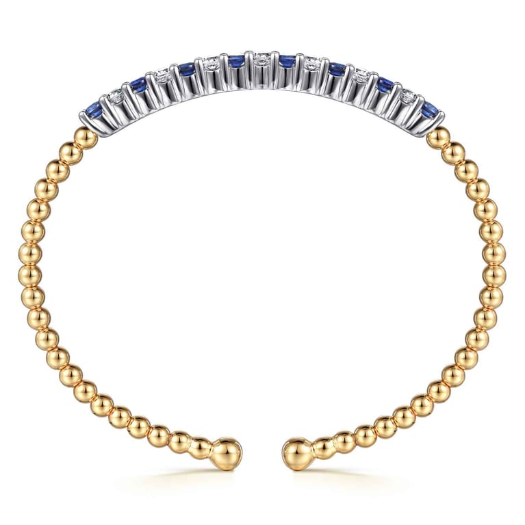 14K White  Yellow Gold Bujukan Diamond and Blue Sapphire Split Bangle Bracelet - 0.7 ct - Shot 3