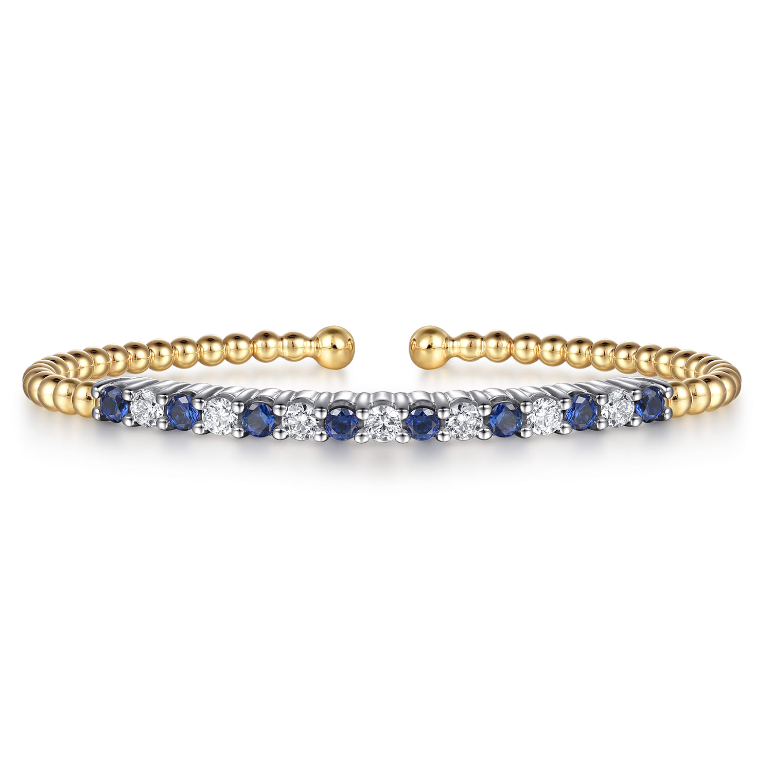 14K White  Yellow Gold Bujukan Diamond and Blue Sapphire Split Bangle Bracelet - 0.7 ct - Shot 1