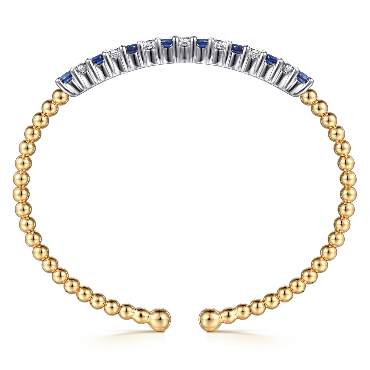 14K White  Yellow Gold Bujukan Diamond and Blue Sapphire Split Bangle Bracelet - 0.7 ct - Shot 3