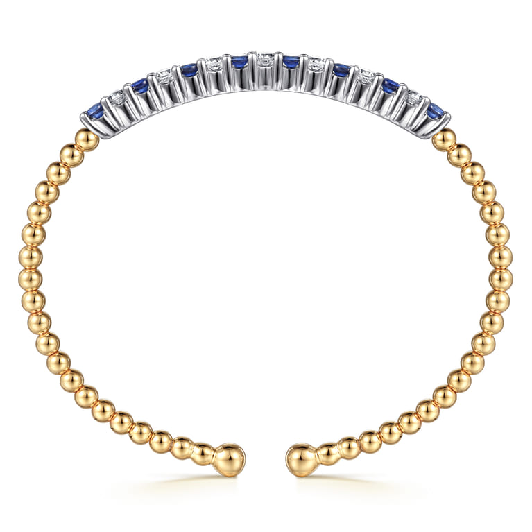 14K White  Yellow Gold Bujukan Diamond and Blue Sapphire Split Bangle Bracelet - 0.7 ct - Shot 3