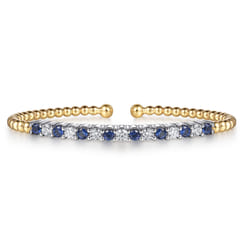 14K White  Yellow Gold Bujukan Diamond and Blue Sapphire Split Bangle Bracelet