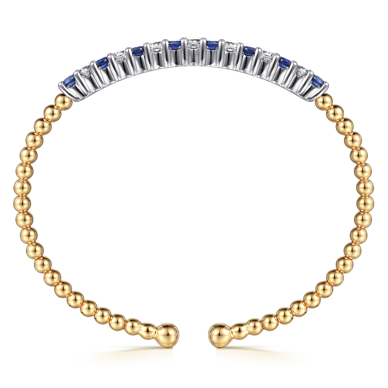 14K White  Yellow Gold Bujukan Diamond and Blue Sapphire Split Bangle Bracelet