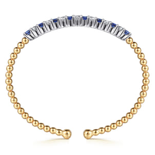 14K White  Yellow Gold Bujukan Diamond and Blue Sapphire Split Bangle Bracelet