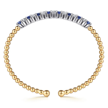 14K White  Yellow Gold Bujukan Diamond and Blue Sapphire Split Bangle Bracelet