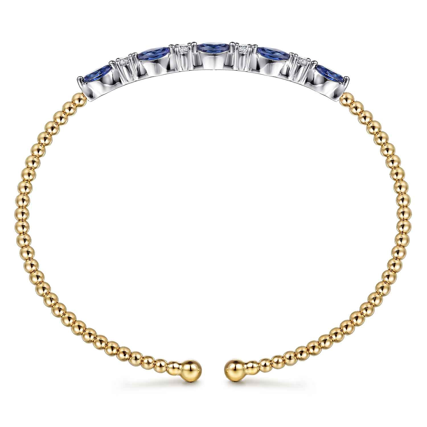 14K White  Yellow Gold Bujukan Diamond and Marquise Blue Sapphire Split Bangle Bracelet - 0.15 ct - Shot 3
