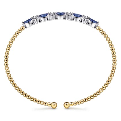 14K White  Yellow Gold Bujukan Diamond and Marquise Blue Sapphire Split Bangle Bracelet