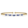 14K White  Yellow Gold Bujukan Diamond and Marquise Blue Sapphire Split Bangle Bracelet - 0.15 ct