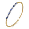 14K White  Yellow Gold Bujukan Diamond and Marquise Blue Sapphire Split Bangle Bracelet - 0.15 ct