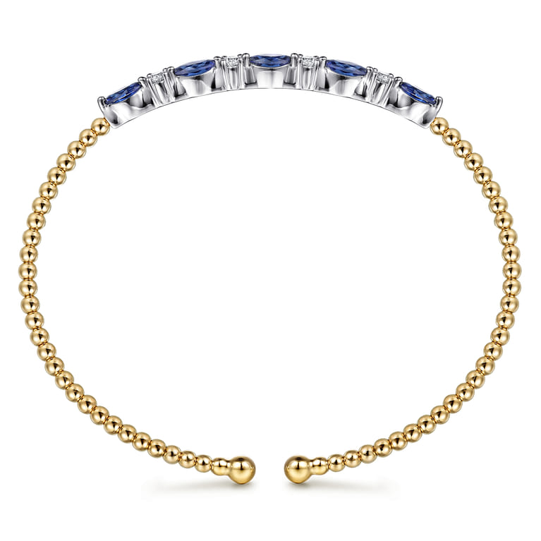 14K White  Yellow Gold Bujukan Diamond and Marquise Blue Sapphire Split Bangle Bracelet - 0.15 ct - Shot 3