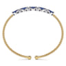 14K White  Yellow Gold Bujukan Diamond and Marquise Blue Sapphire Split Bangle Bracelet - 0.15 ct