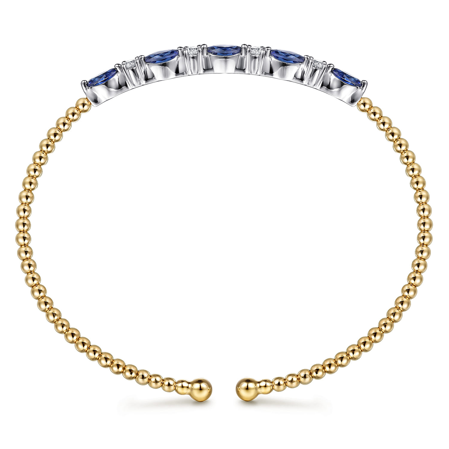 14K White  Yellow Gold Bujukan Diamond and Marquise Blue Sapphire Split Bangle Bracelet