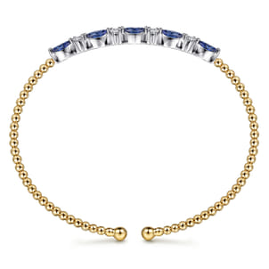 14K White  Yellow Gold Bujukan Diamond and Marquise Blue Sapphire Split Bangle Bracelet