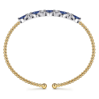 14K White  Yellow Gold Bujukan Diamond and Marquise Blue Sapphire Split Bangle Bracelet