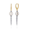 14K White Yellow Gold Bujukan Diamond and Pearl Spike Leverback Drop Earrings - 0.25 ct