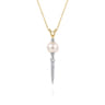 14K White Yellow Gold Bujukan Diamond and Pearl Spike Pendant Drop Necklace - 0.22 ct