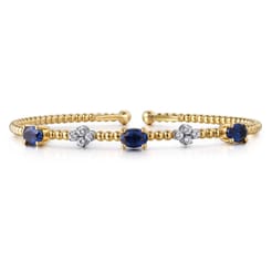 14K White-Yellow Gold Bujukan Diamond and Sapphire Bangle