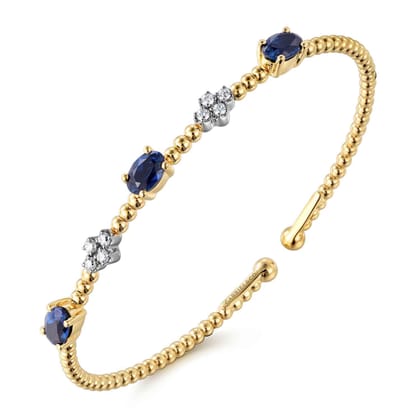 14K White-Yellow Gold Bujukan Diamond and Sapphire Bangle