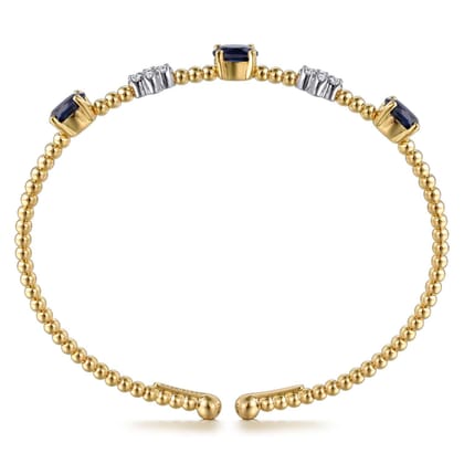 14K White-Yellow Gold Bujukan Diamond and Sapphire Bangle