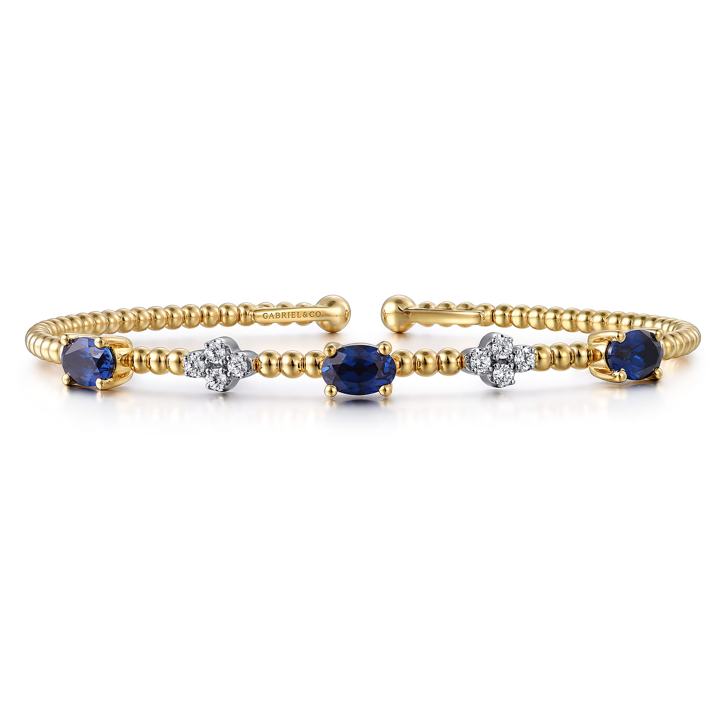 14K White-Yellow Gold Bujukan Diamond and Sapphire Bangle - 0.18 ct - Shot 1