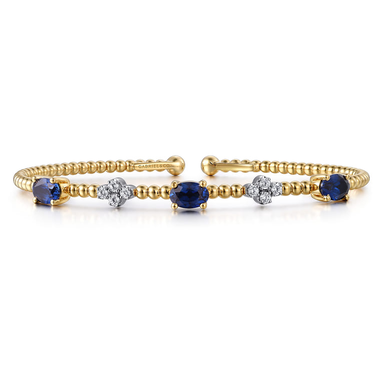 14K White-Yellow Gold Bujukan Diamond and Sapphire Bangle - 0.18 ct - Shot 1