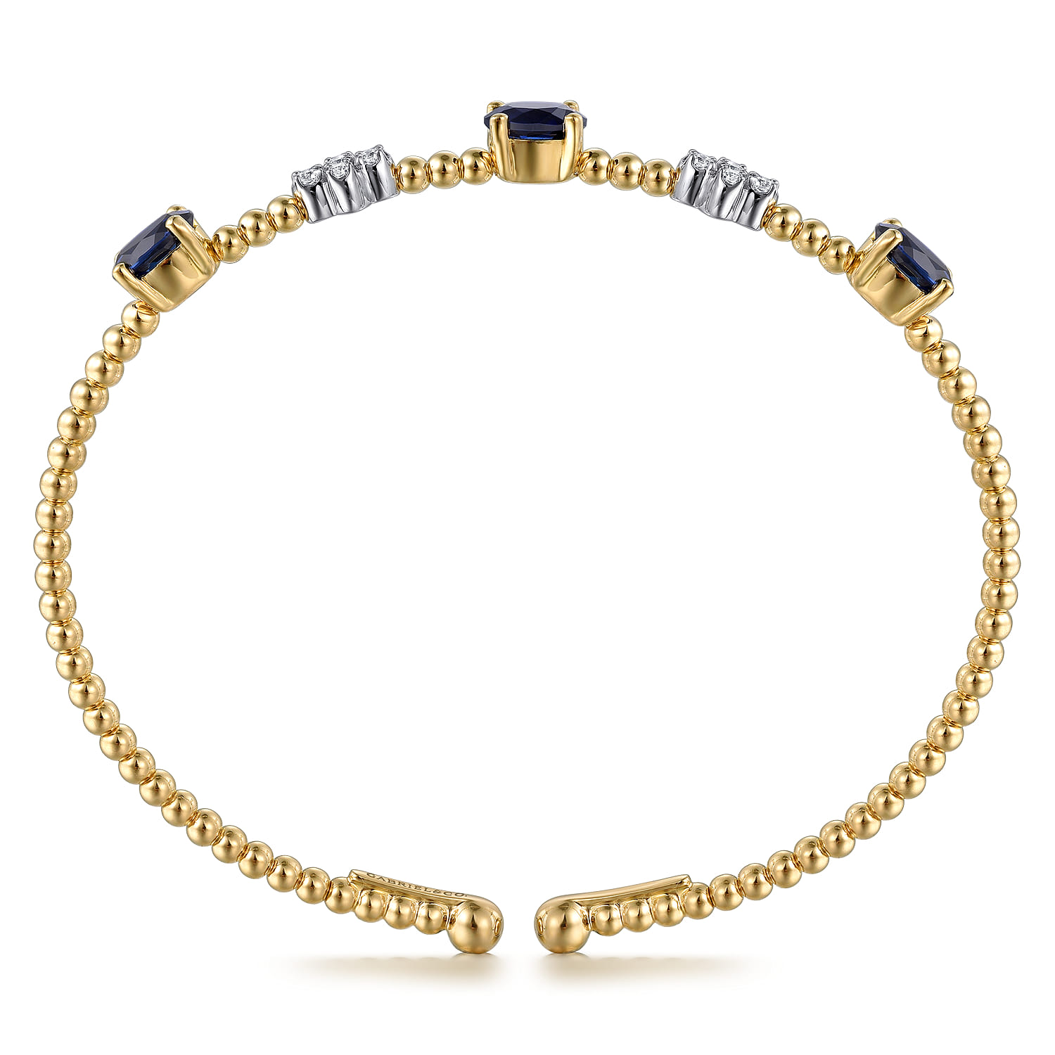 14K White-Yellow Gold Bujukan Diamond and Sapphire Bangle - 0.18 ct - Shot 3