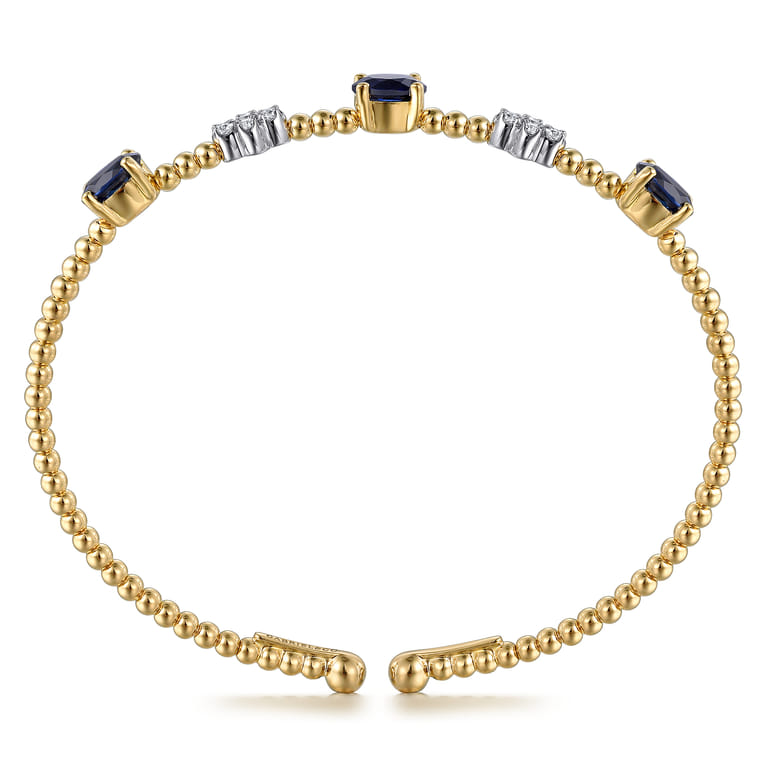 14K White-Yellow Gold Bujukan Diamond and Sapphire Bangle - 0.18 ct - Shot 3