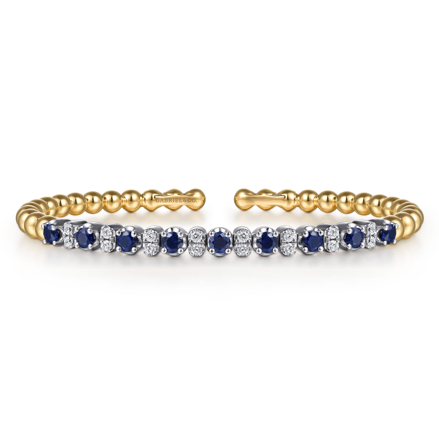 14K White  Yellow Gold Bujukan Diamond and Sapphire Split Bangle Bracelet - 0.3 ct - Shot 1