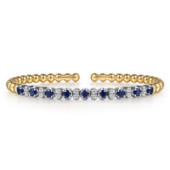14K White  Yellow Gold Bujukan Diamond and Sapphire Split Bangle Bracelet