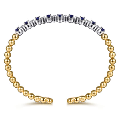 14K White  Yellow Gold Bujukan Diamond and Sapphire Split Bangle Bracelet