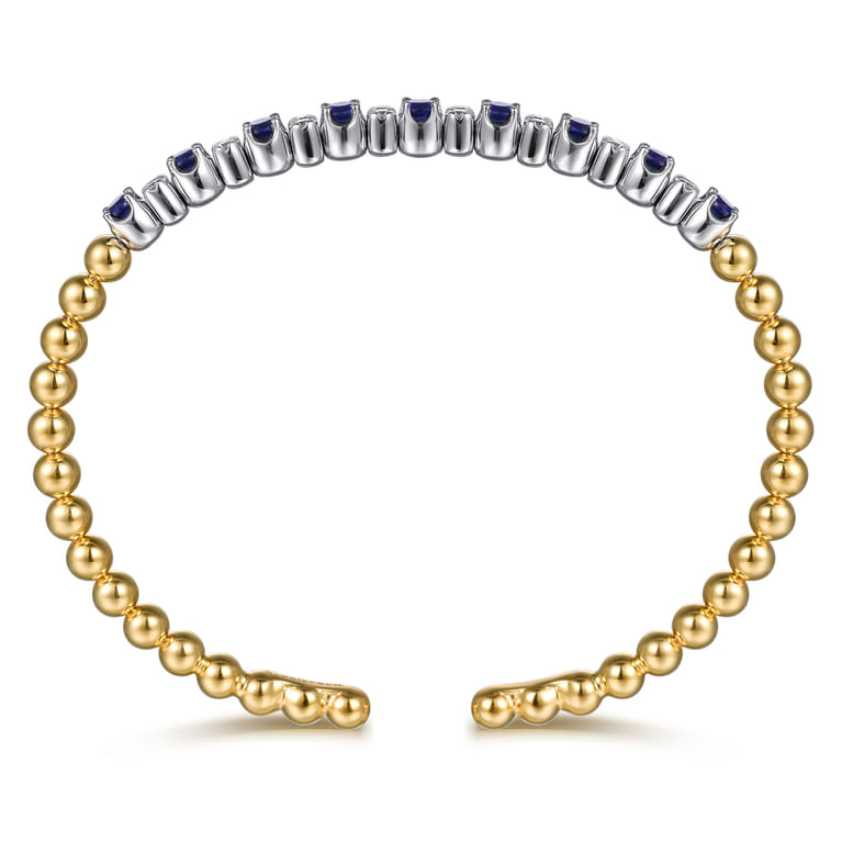 14K White  Yellow Gold Bujukan Diamond and Sapphire Split Bangle Bracelet - 0.3 ct - Shot 3