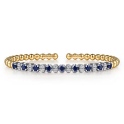 14K White  Yellow Gold Bujukan Diamond and Sapphire Split Bangle Bracelet