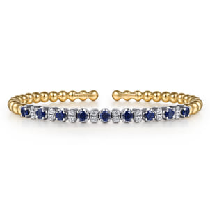14K White  Yellow Gold Bujukan Diamond and Sapphire Split Bangle Bracelet