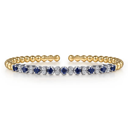 14K White  Yellow Gold Bujukan Diamond and Sapphire Split Bangle Bracelet