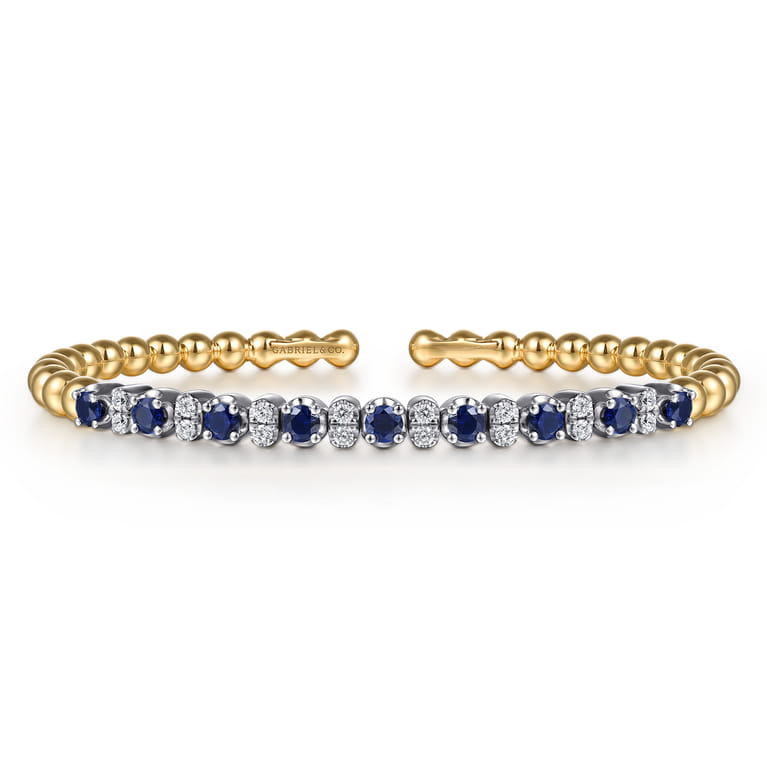 14K White  Yellow Gold Bujukan Diamond and Sapphire Split Bangle Bracelet - 0.3 ct - Shot 1