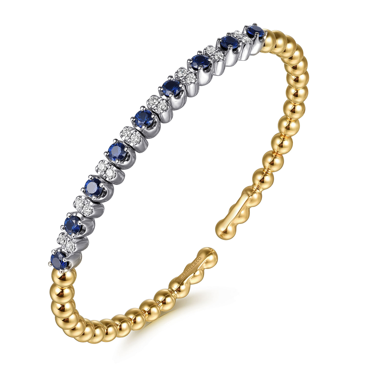 14K White  Yellow Gold Bujukan Diamond and Sapphire Split Bangle Bracelet