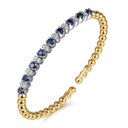 14K White  Yellow Gold Bujukan Diamond and Sapphire Split Bangle Bracelet