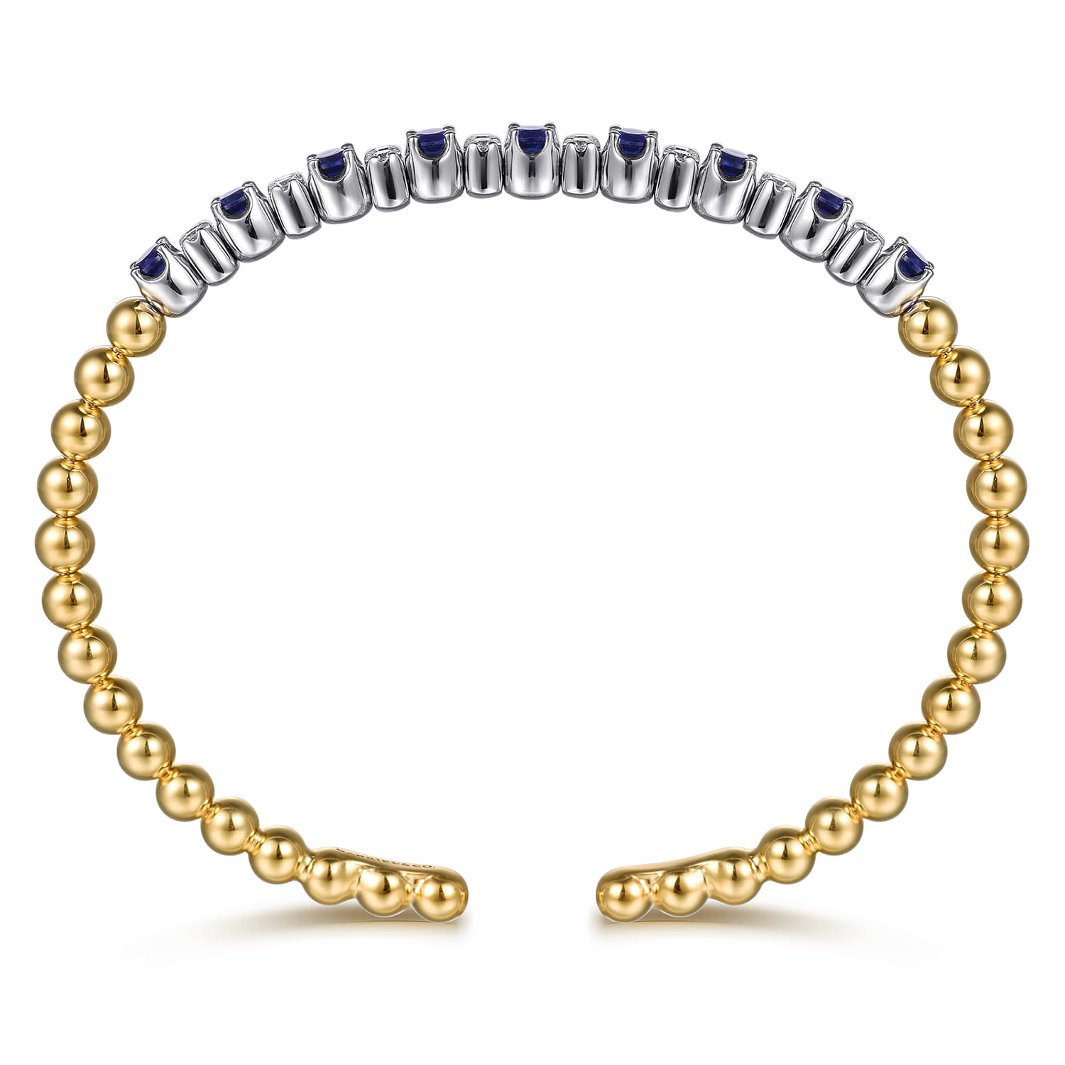 14K White  Yellow Gold Bujukan Diamond and Sapphire Split Bangle Bracelet