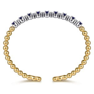 14K White  Yellow Gold Bujukan Diamond and Sapphire Split Bangle Bracelet