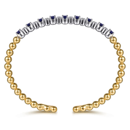 14K White  Yellow Gold Bujukan Diamond and Sapphire Split Bangle Bracelet